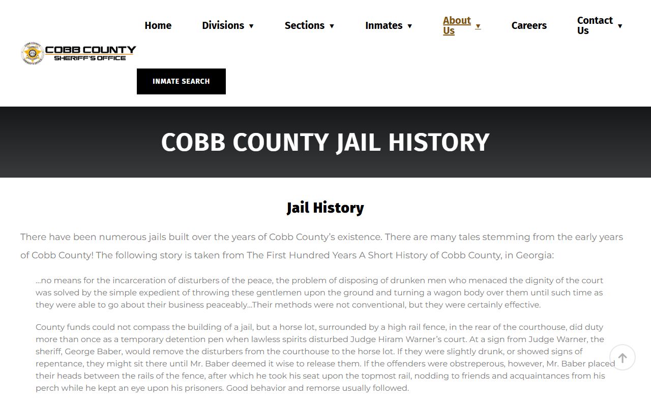 Cobb County Sheriff jail history page tracking long-term changes to the Cobb County inmate population