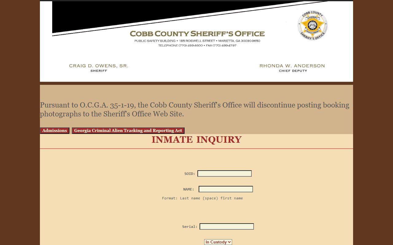 Cobb County released inmate Sheriff booking detail with release information