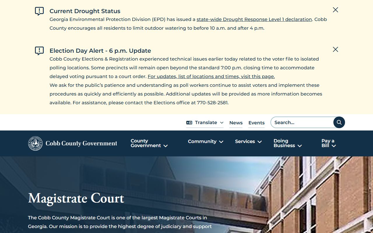 Cobb County Magistrate Court warrant records page