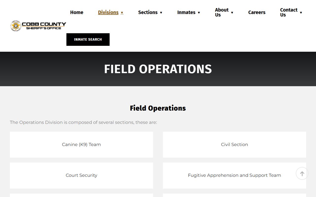 Cobb County Sheriff field operations and warrant section page