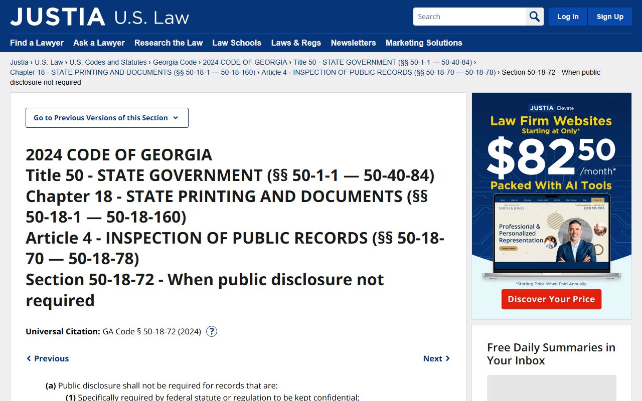Cobb County public records exemption list under Georgia Code § 50-18-72 on Justia