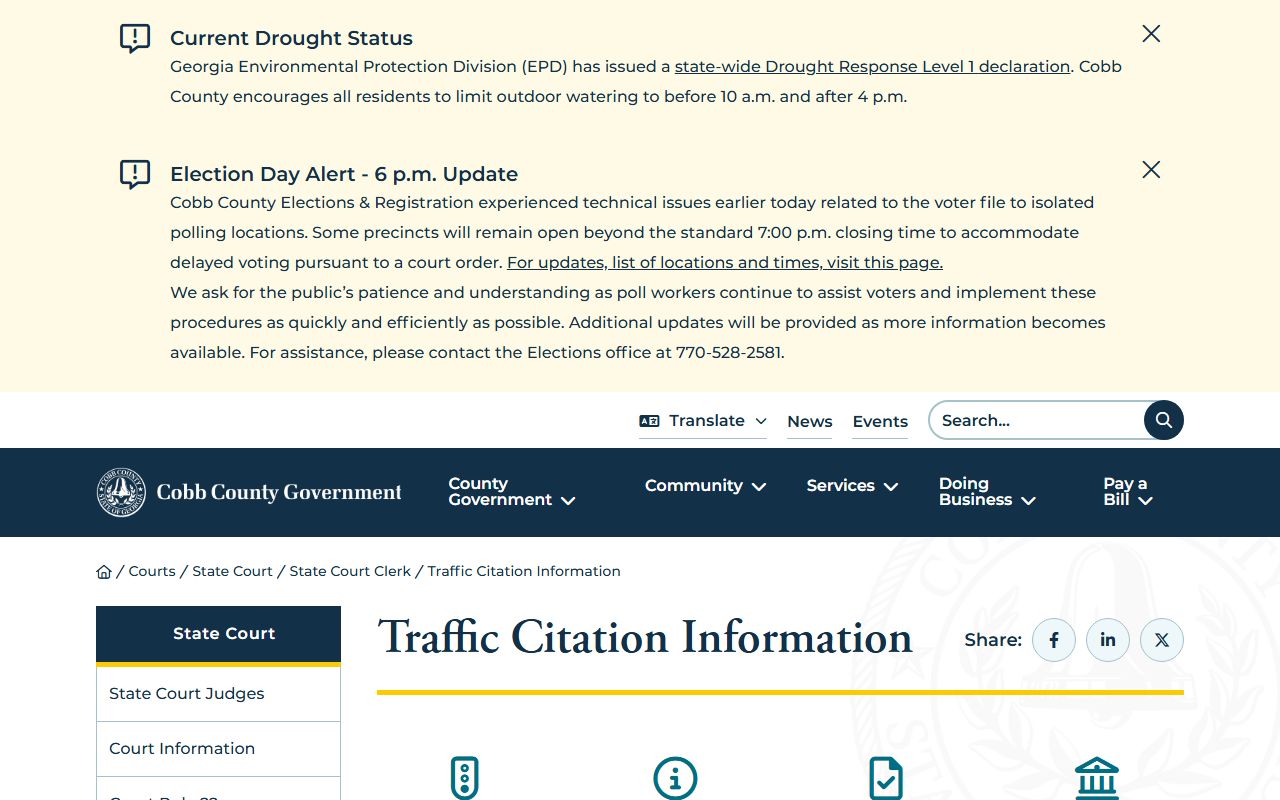 Cobb County State Court traffic citation information page