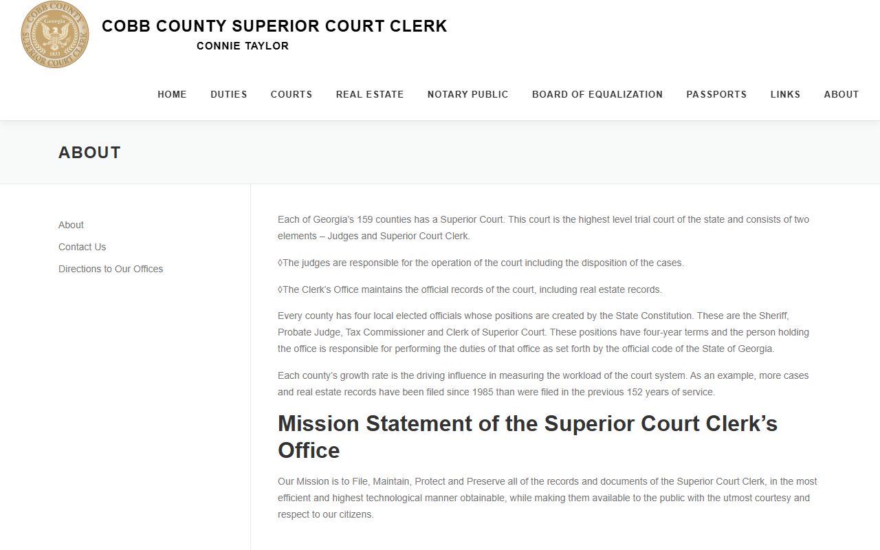 Cobb County Clerk of Superior Court about page naming Connie Taylor