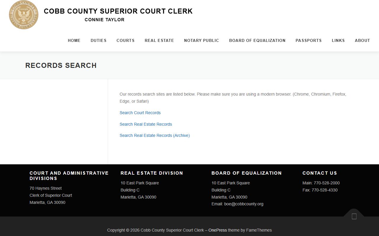 Cobb County Clerk of Superior Court records search landing page