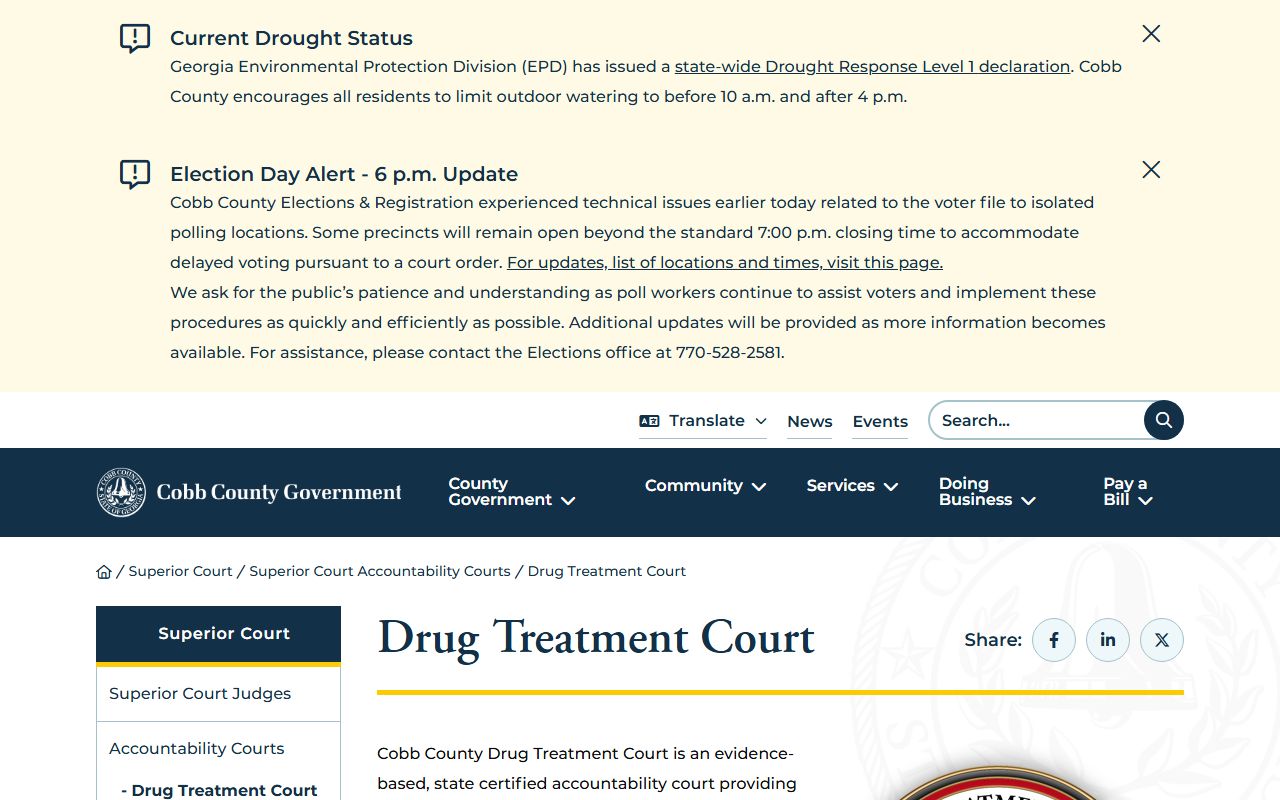 Cobb County Superior Court Drug Treatment Court page