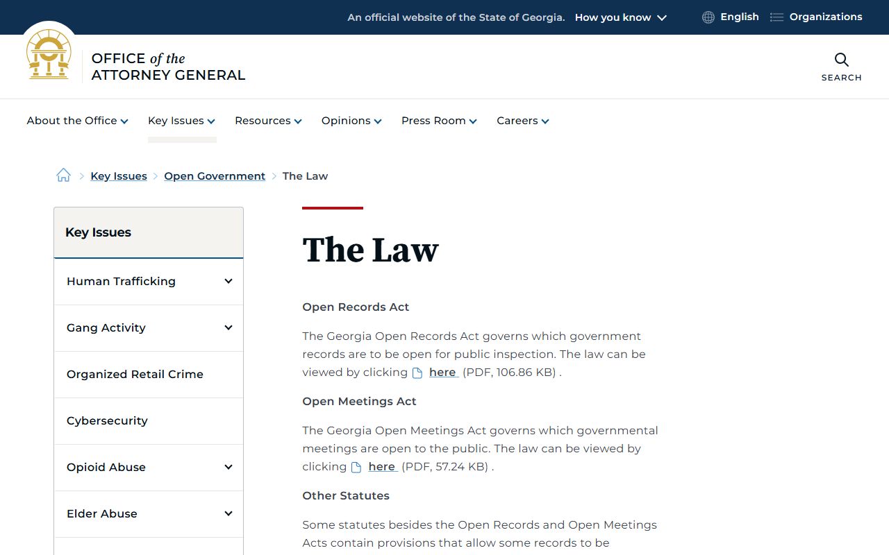 Georgia Attorney General open-government law page