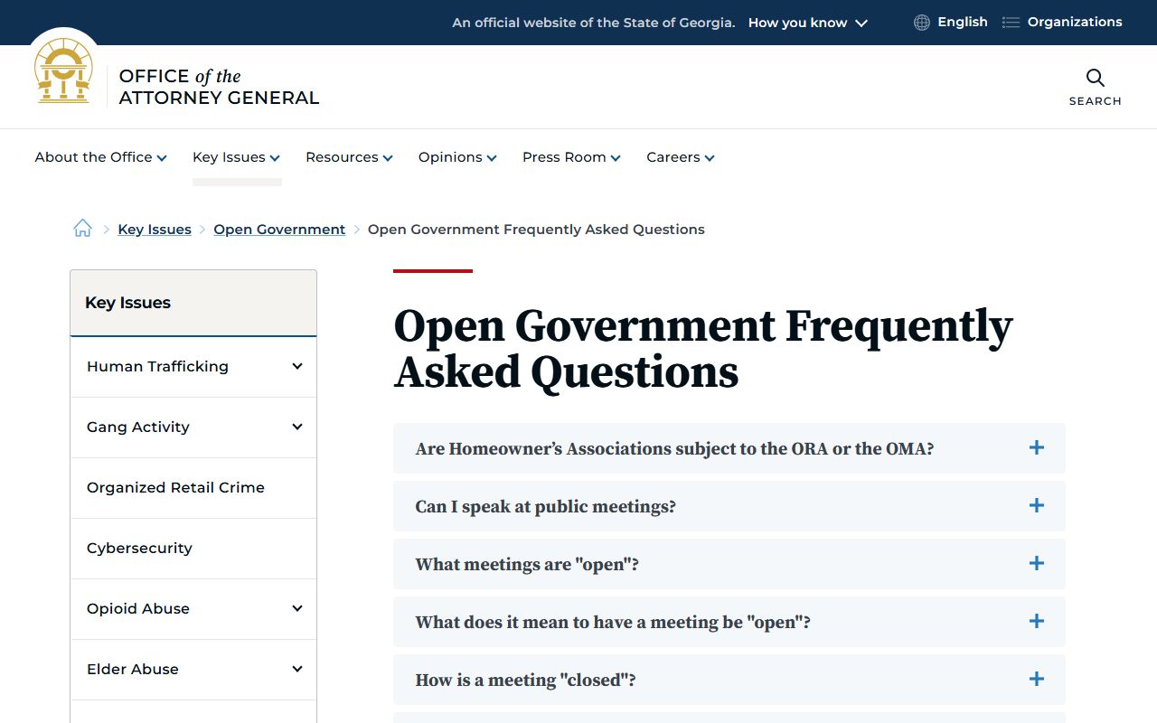 Georgia Attorney General open-records FAQ page